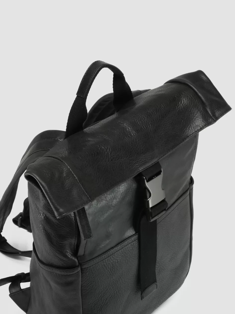 Officine Creative Backpacks | Backpacks>EQUIPAGE 001 - Black Leather Backpack NERO