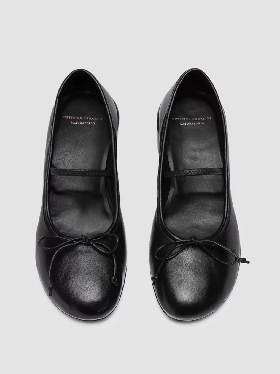 Officine Creative Dress Shoes>FLORE 001 - Black Leather Ballerina Shoes NERO                                              