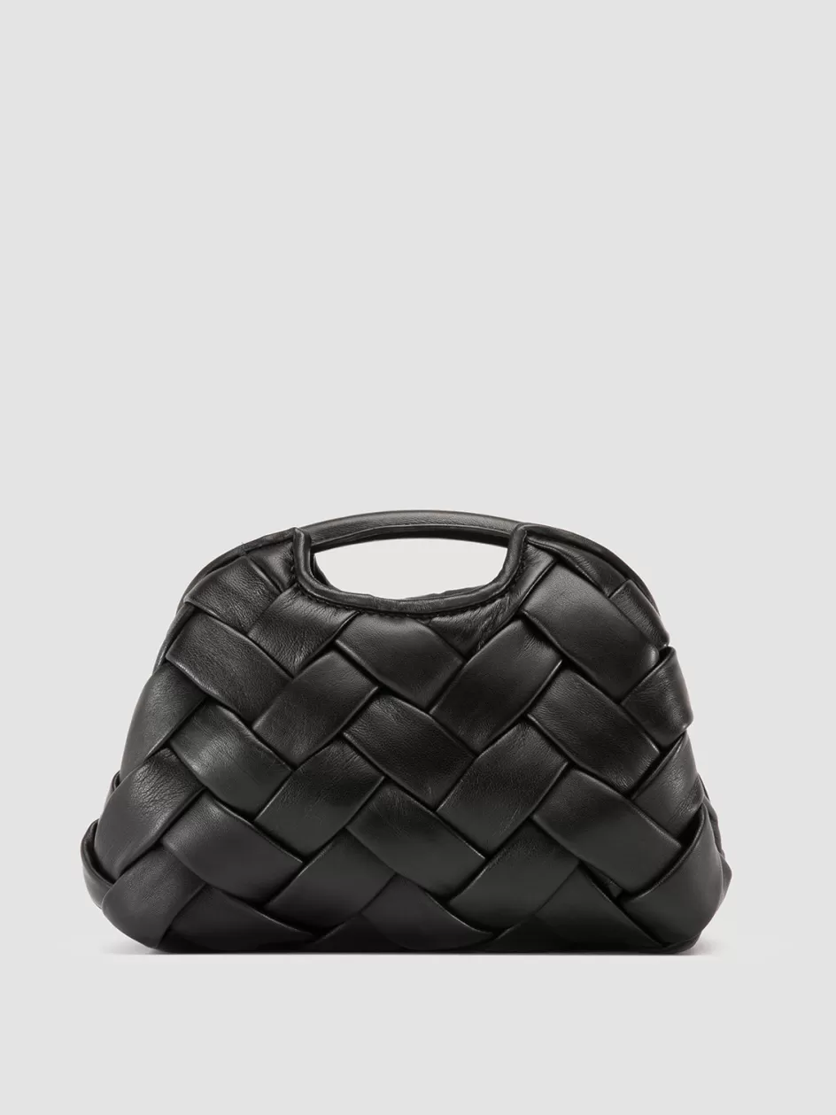 Officine Creative Woven Leather Selection | Bags>HELEN 12 Plug - Black Woven Leather Clutch Bag NERO