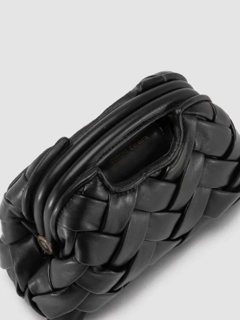 Officine Creative Woven Leather Selection | Bags>HELEN 12 Plug - Black Woven Leather Clutch Bag NERO