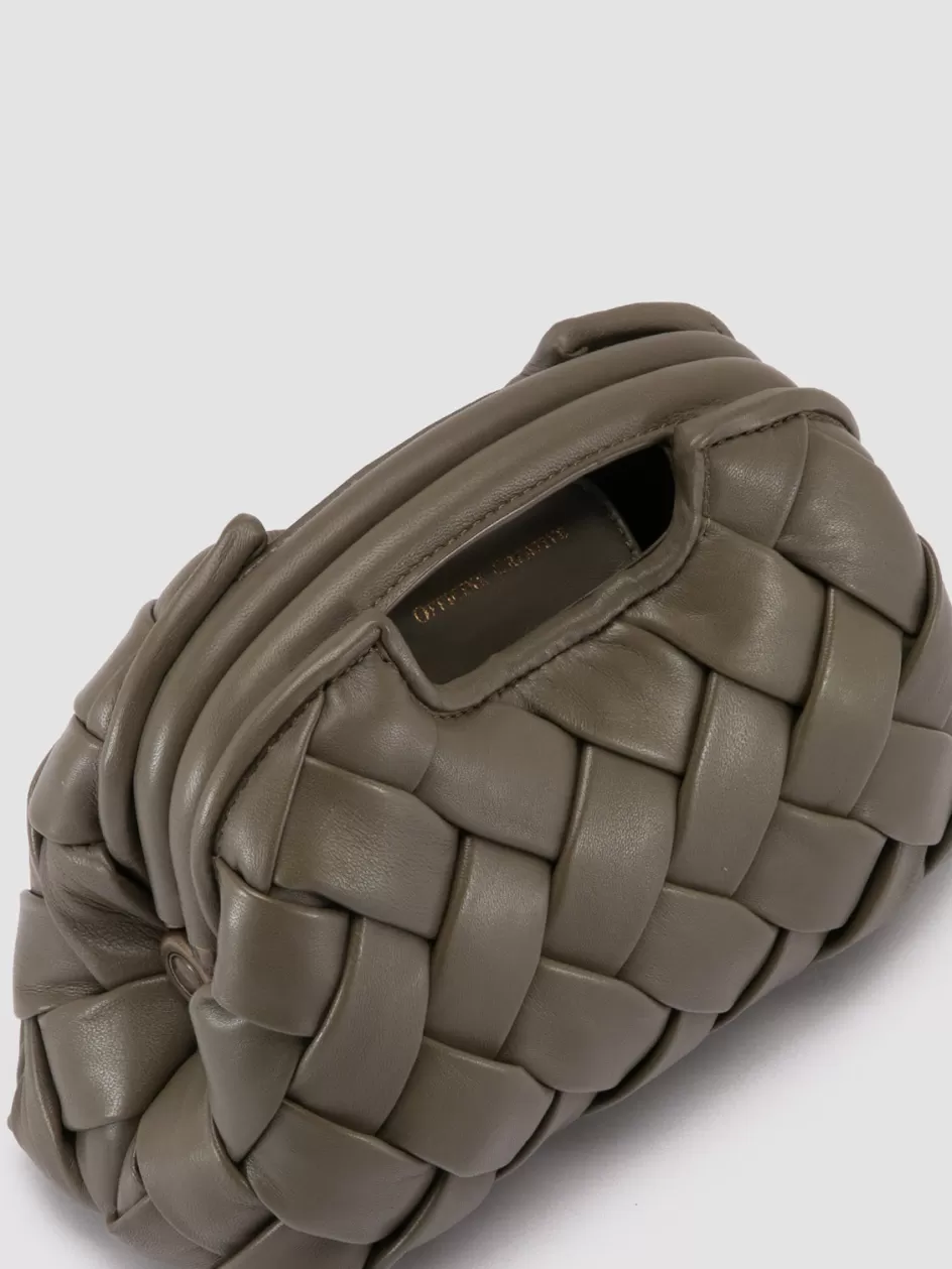 Officine Creative Woven Leather Selection | Bags>HELEN 12 Plug - Green Woven Leather Clutch Bag CONIFERA