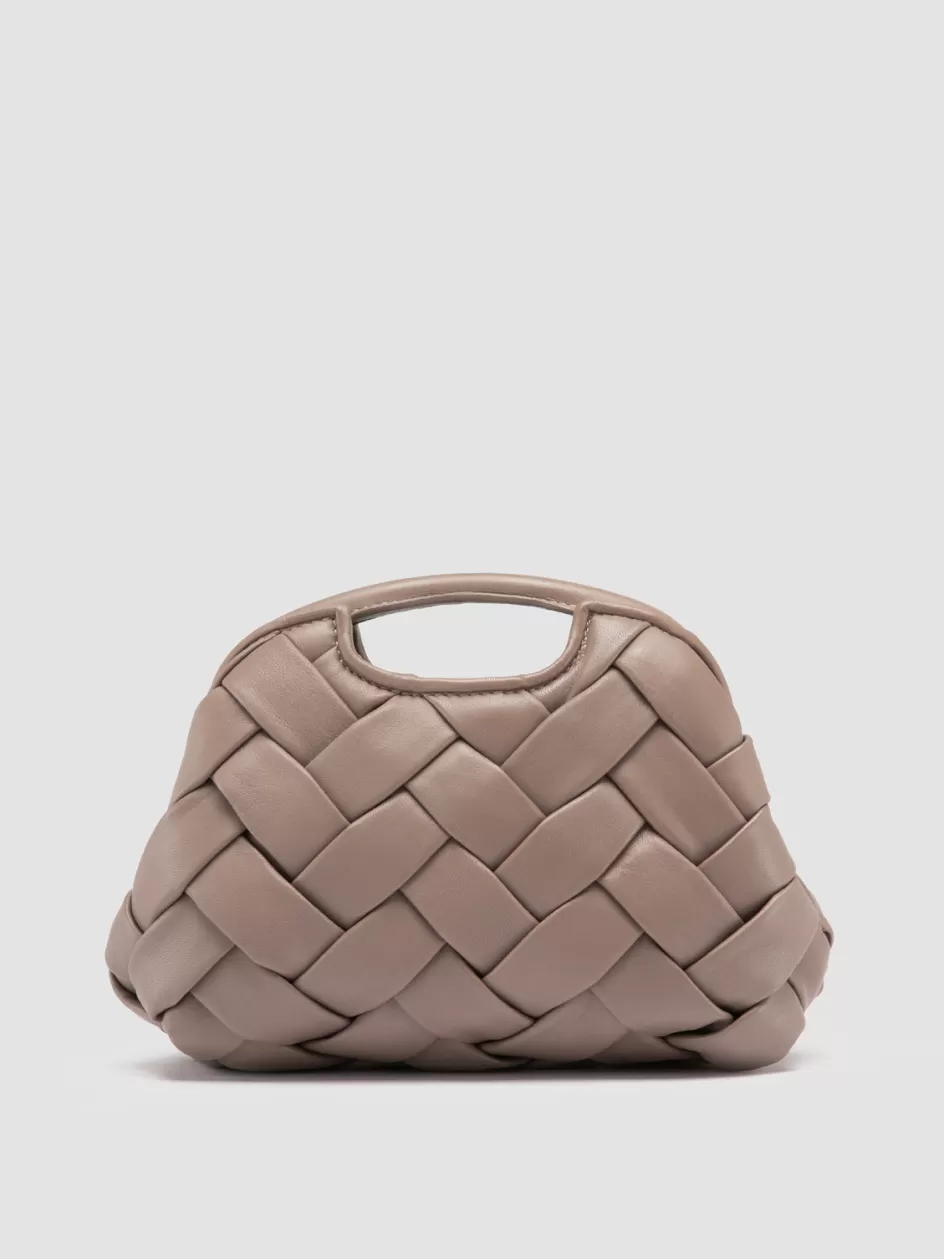 Officine Creative Woven Leather Selection | Bags>HELEN 12 Plug - Taupe Woven Leather Clutch Bag WALNUT