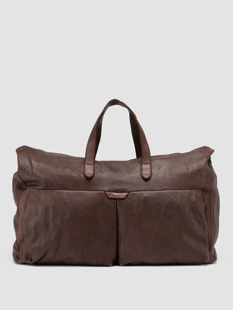 Officine Creative Bags>HELMET 043 - Brown Leather Weekend Bag CIGAR