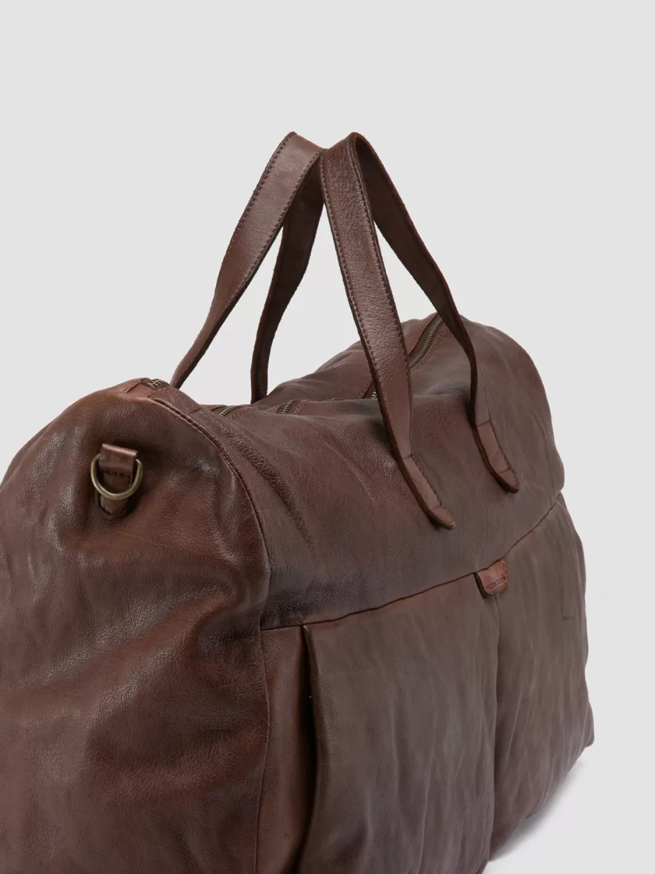 Officine Creative Bags>HELMET 043 - Brown Leather Weekend Bag CIGAR