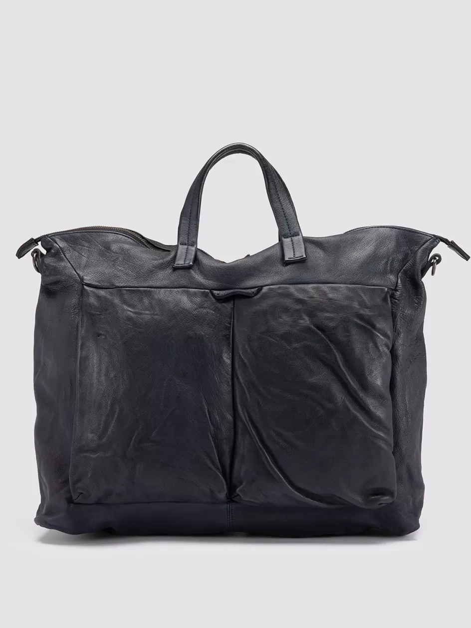 Officine Creative Bags>HELMET 044 - Blue Leather Weekender NAVY