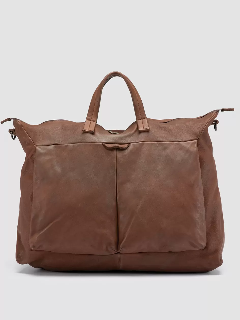 Officine Creative Icons | Bags>HELMET 044 - Brown Leather Weekender LIGHT BROWN