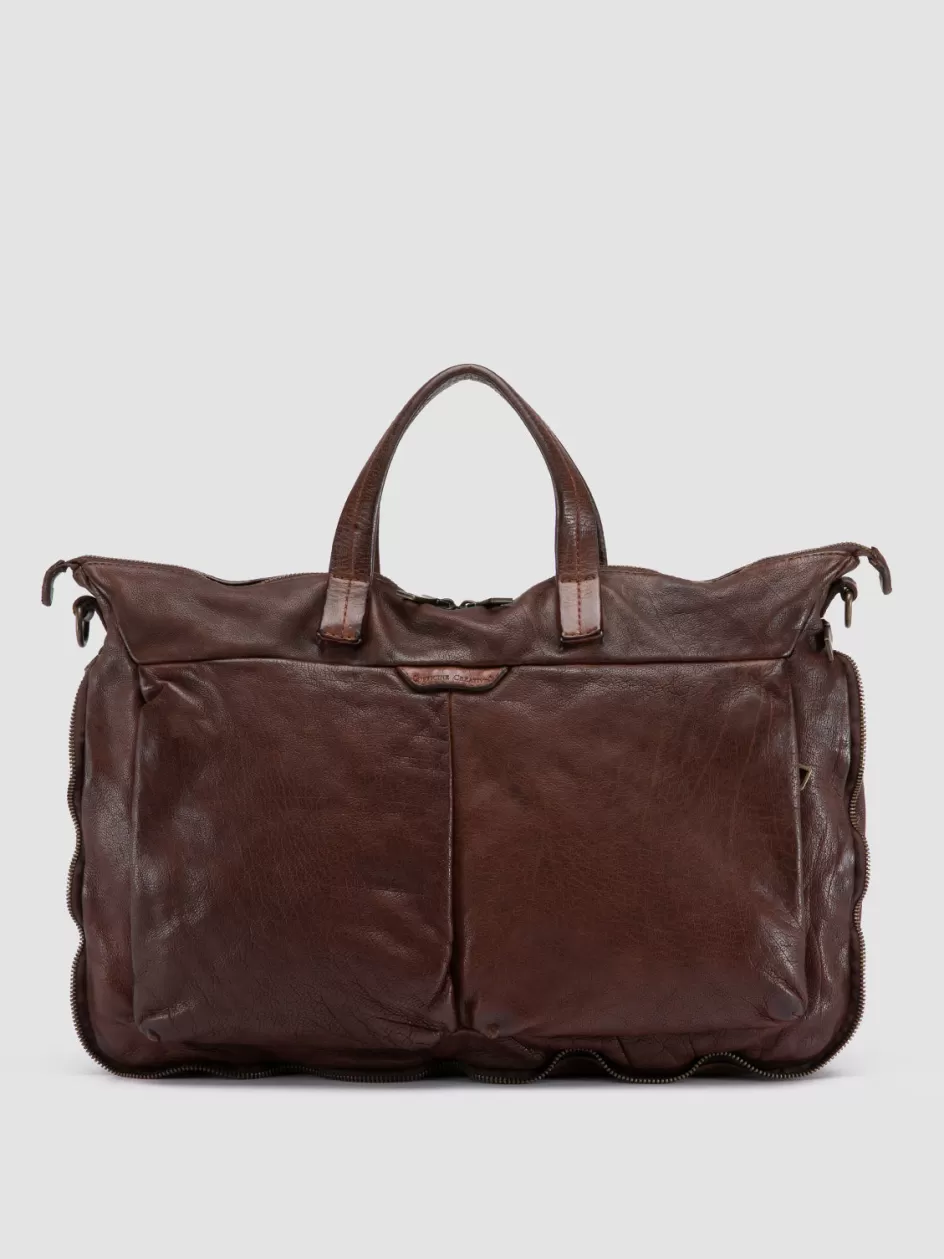 Officine Creative Bags>HELMET 046 - Brown Leather Briefcase CIGAR