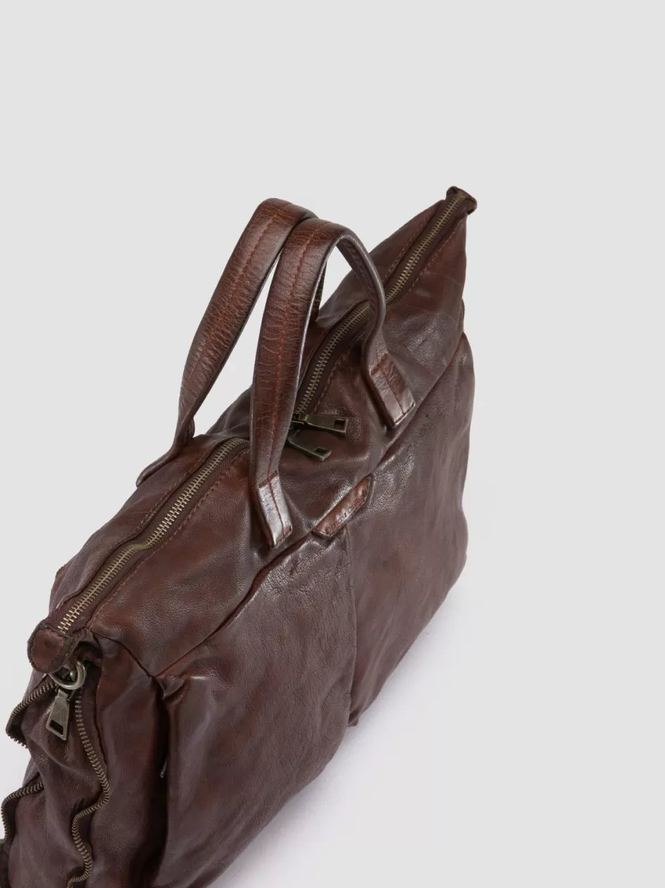 Officine Creative Bags>HELMET 046 - Brown Leather Briefcase CIGAR