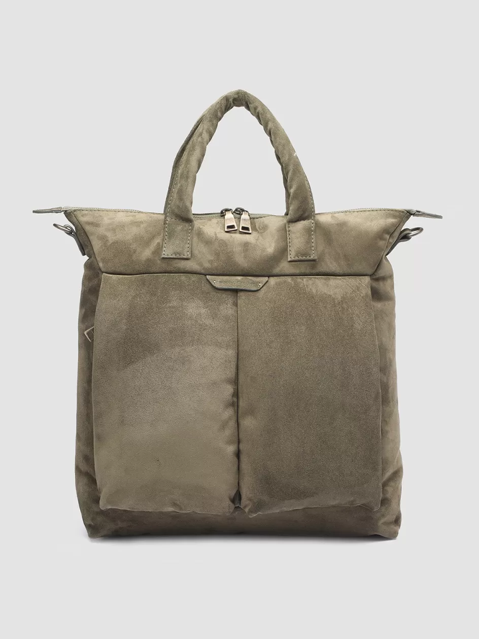 Officine Creative Bags>HELMET 32 - Suede Tote Bag GREEN