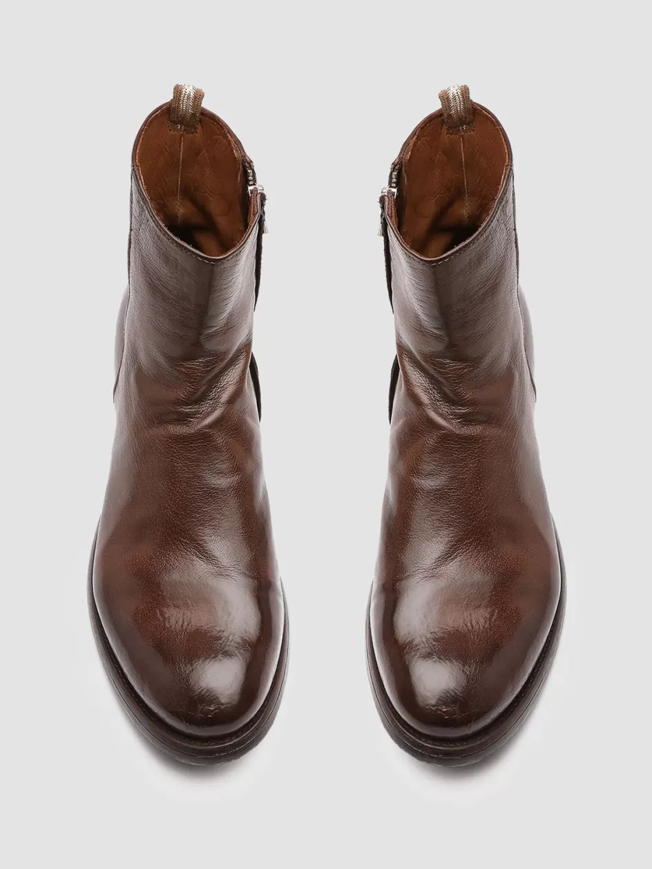 Officine Creative Ankle Boots>HIVE 010 - Brown Leather Boots CIGAR