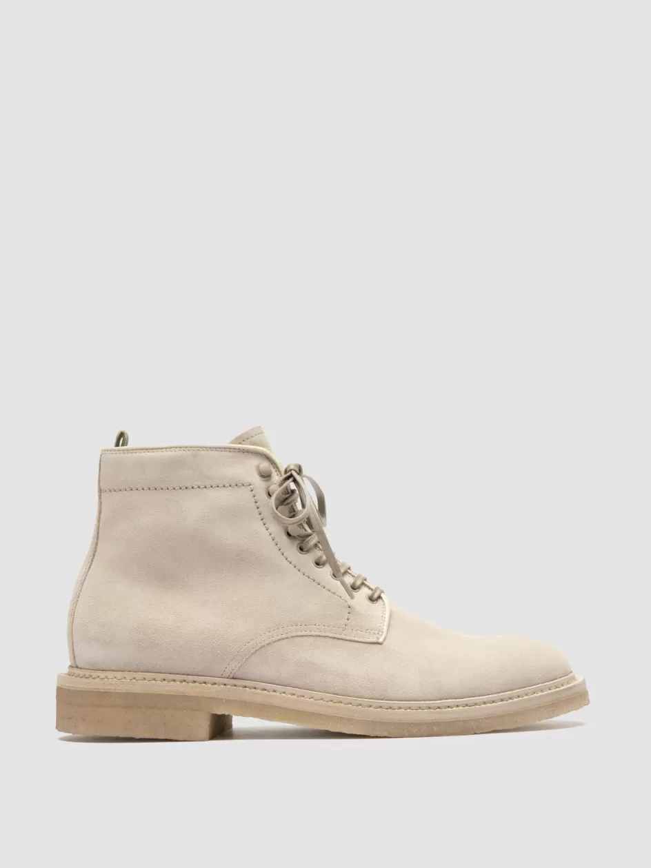 Officine Creative Icons | Ankle Boots>HOPKINS CREPE 116 - Ivory Suede Lace Up Boots CREAM