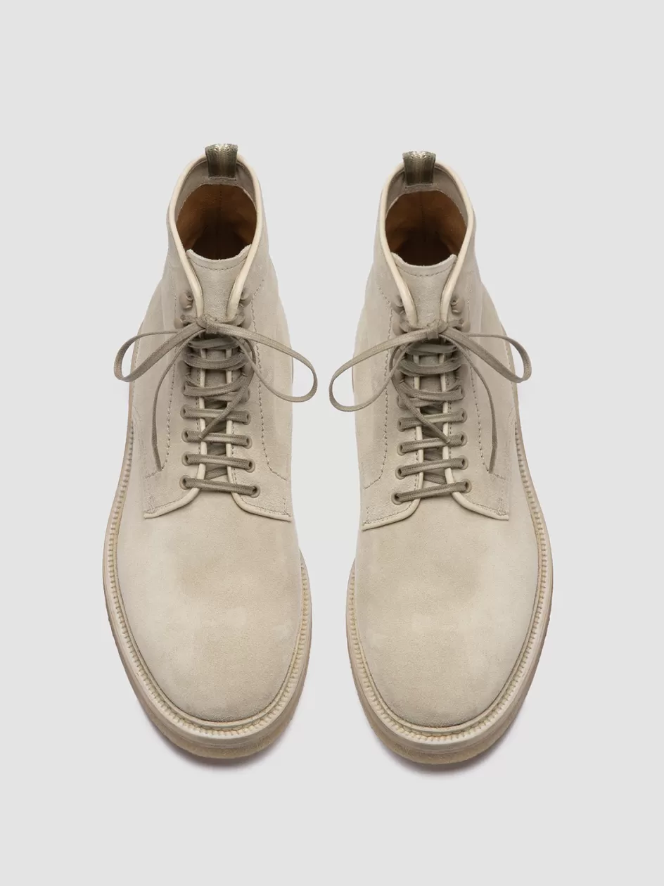 Officine Creative Icons | Ankle Boots>HOPKINS CREPE 116 - Ivory Suede Lace Up Boots CREAM