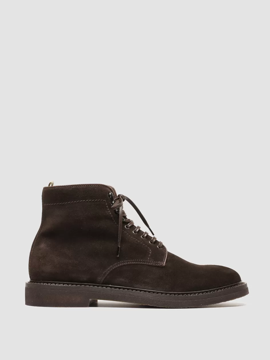 Officine Creative Ankle Boots>HOPKINS FLEXI 203 - Brown Suede Lace-up Boots DARK BROWN