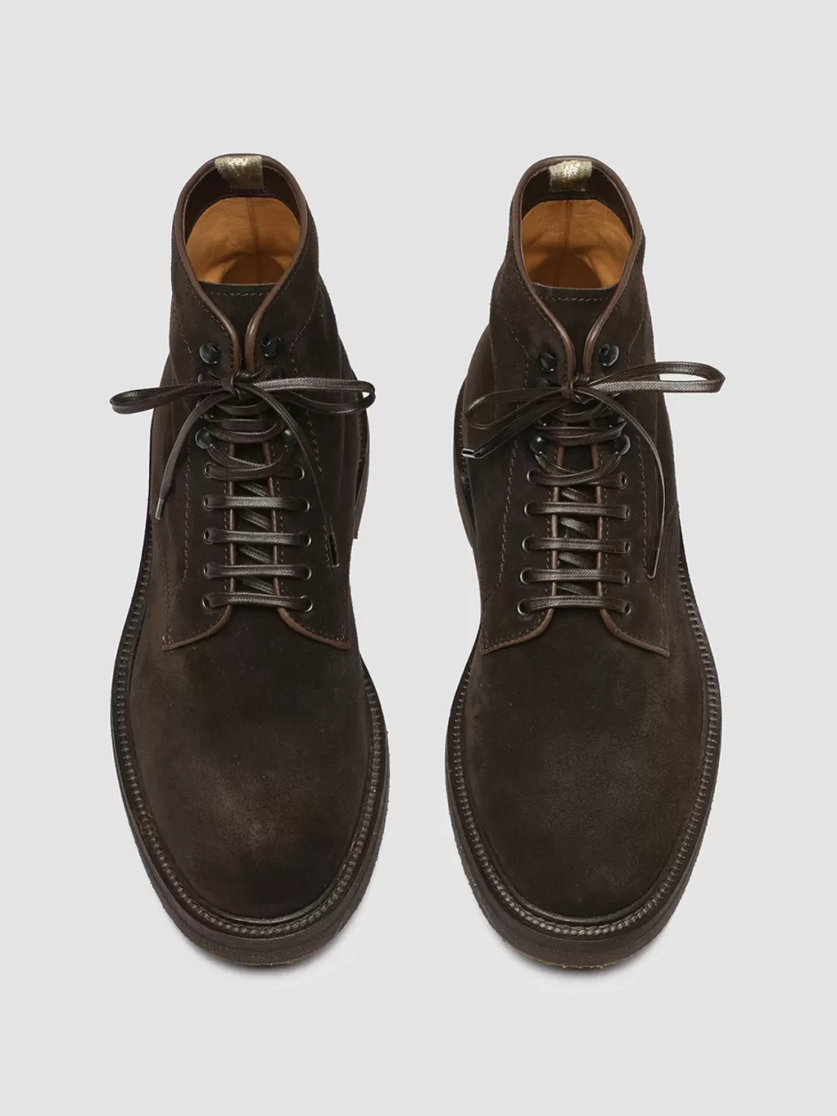 Officine Creative Ankle Boots>HOPKINS FLEXI 203 - Brown Suede Lace-up Boots DARK BROWN