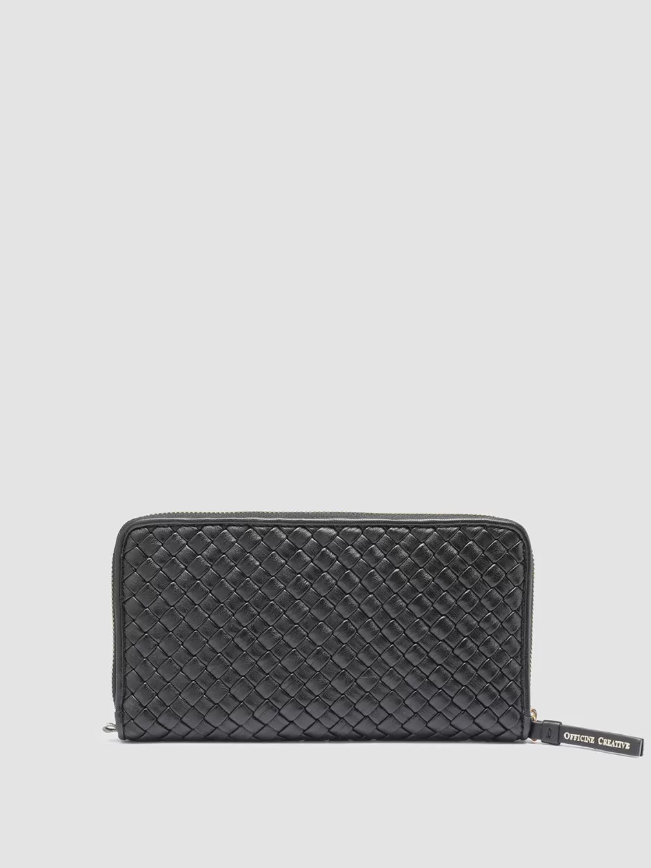 Officine Creative Woven Leather Selection | Wallets>JULIET 101 - Woven Leather Zip-around Wallet BLACK