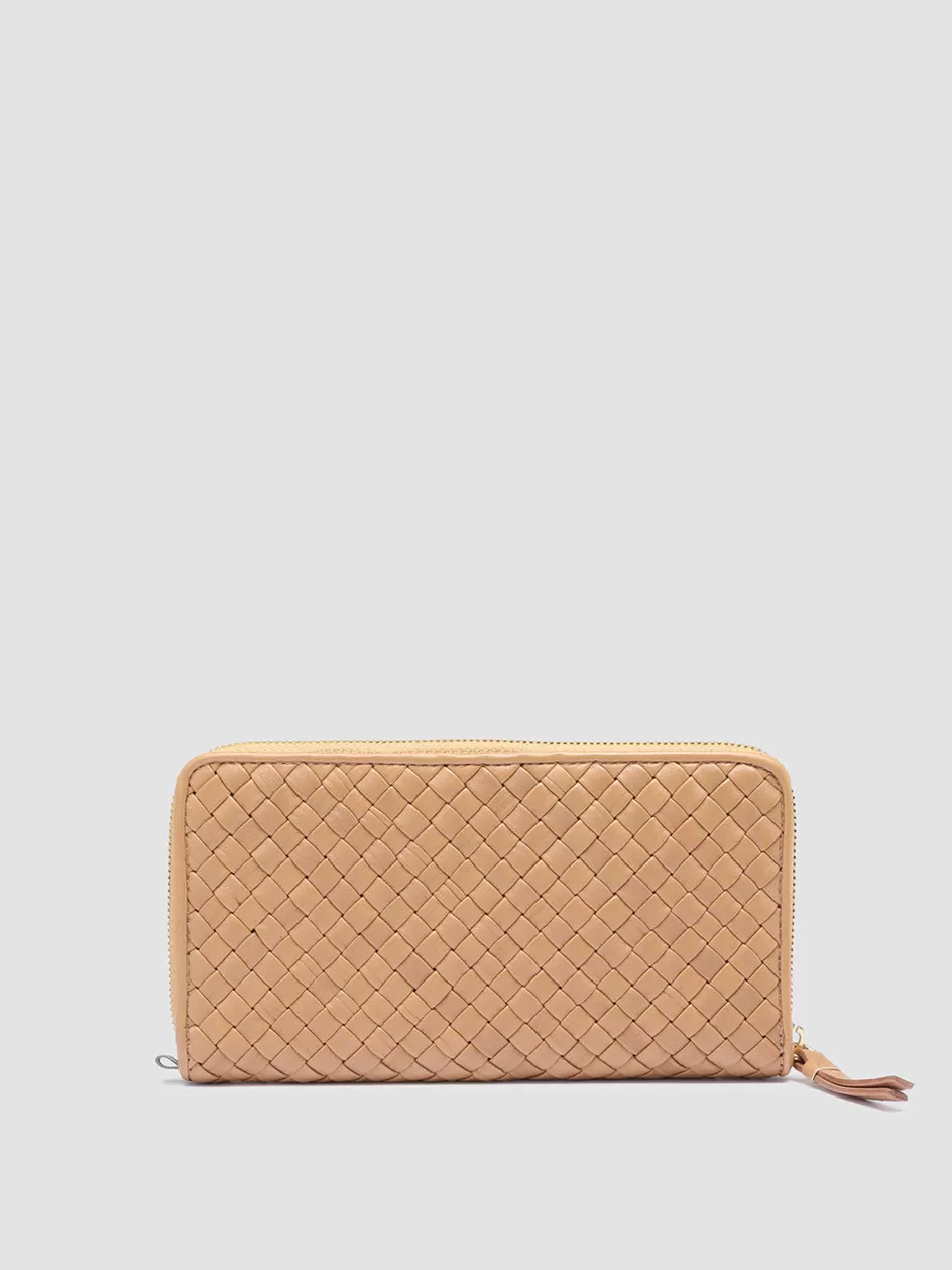 Officine Creative Woven Leather Selection | Wallets>JULIET 101 - Taupe Woven Leather Zip-around Wallet GOBI