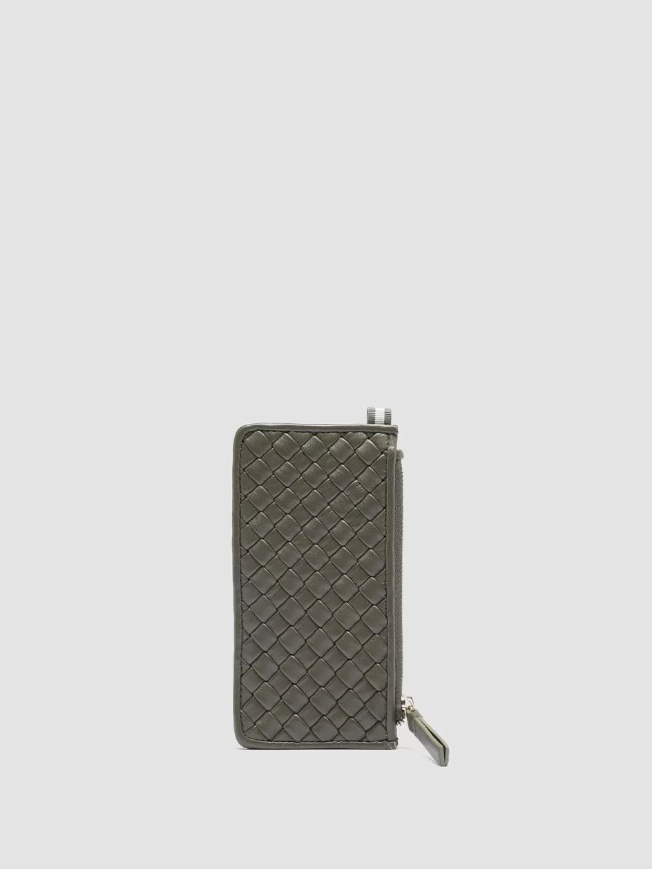 Officine Creative Woven Leather Selection | Wallets>JULIET 103 - Green Woven Leather Card Holder CONIFERA