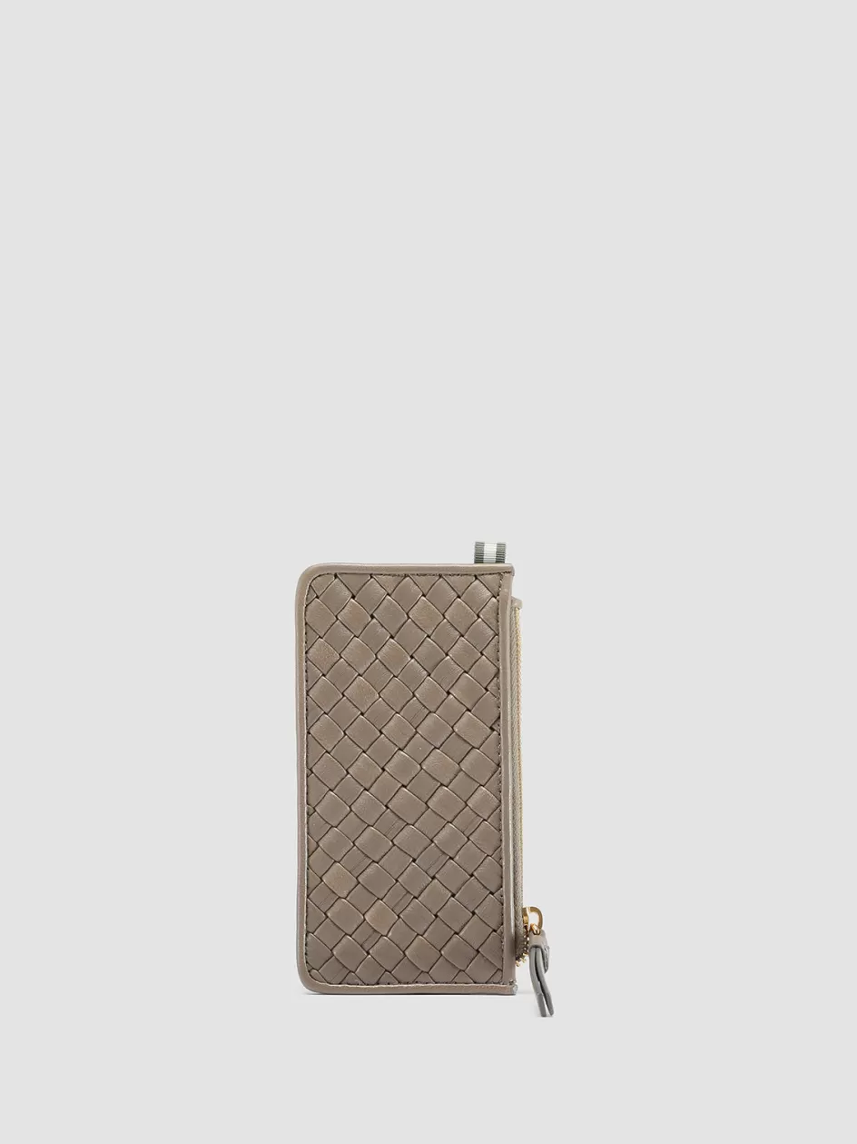 Officine Creative Woven Leather Selection | Wallets>JULIET 103 - Taupe Woven Leather Card Holder WALNUT