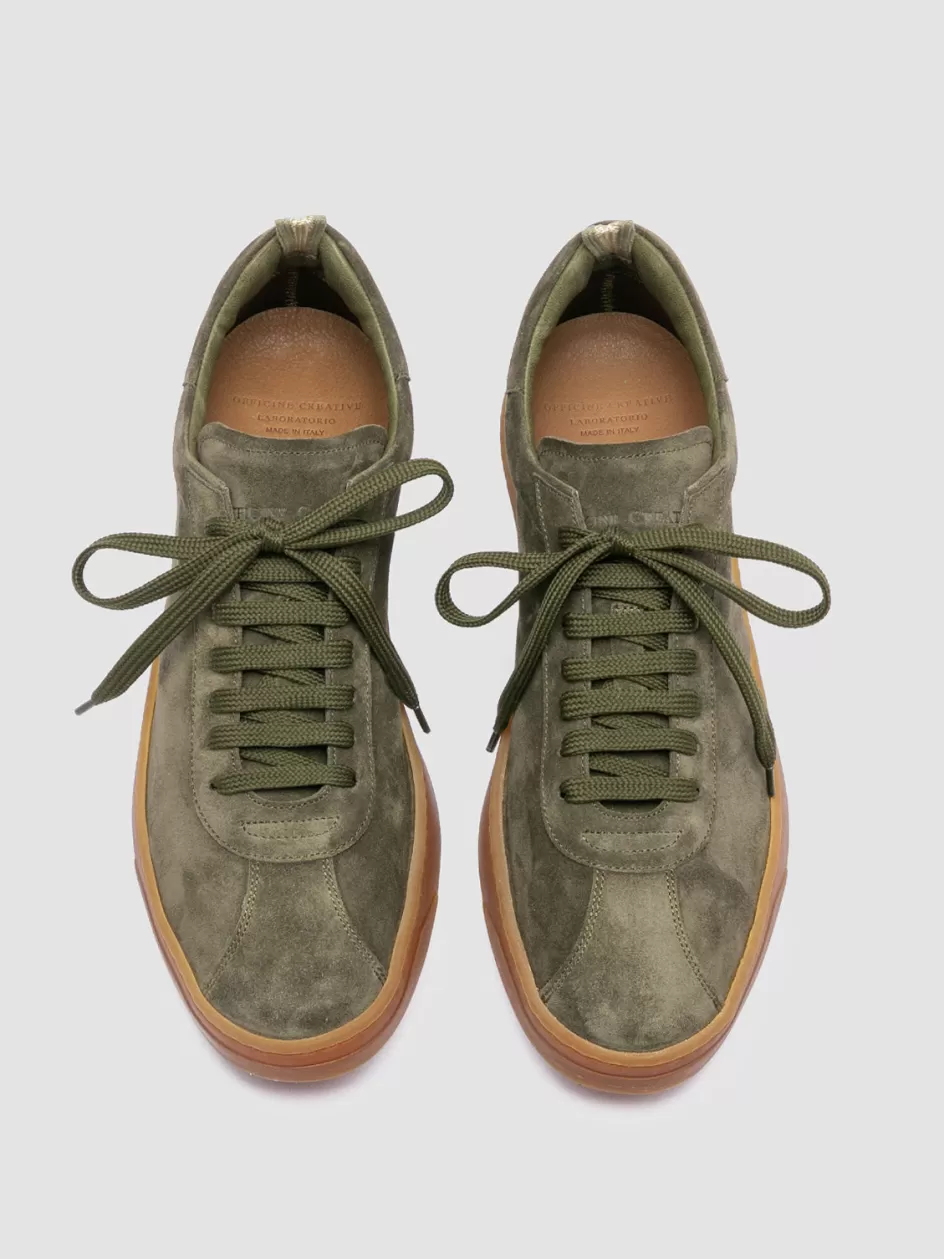 Officine Creative Sustainable Sneakers | Sneakers>KARMA 015 - Green Suede Low Top Sneakers MILITARY