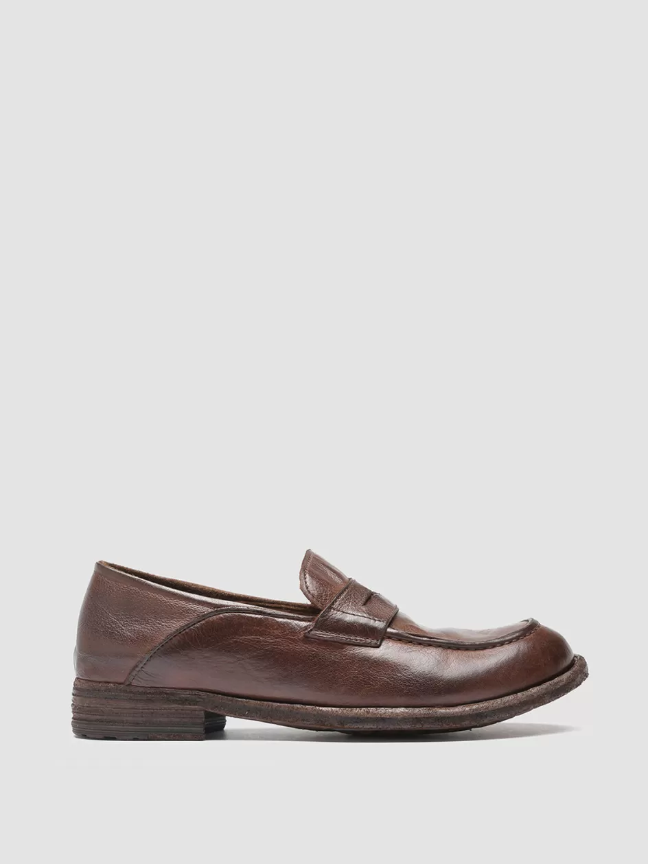 Officine Creative Icons | Loafers>LEXIKON 140 - Brown Leather Penny Loafers CIGAR