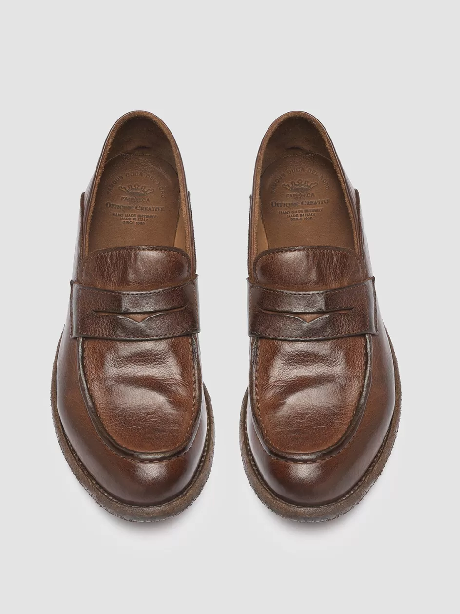 Officine Creative Icons | Loafers>LEXIKON 140 - Brown Leather Penny Loafers CIGAR