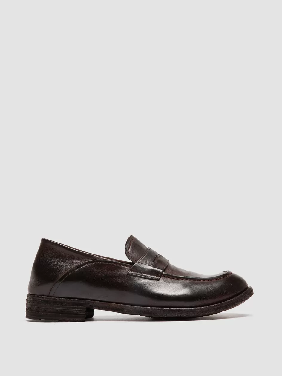 Officine Creative Loafers>LEXIKON 140 - Brown Leather Penny Loafers DARK BROWN