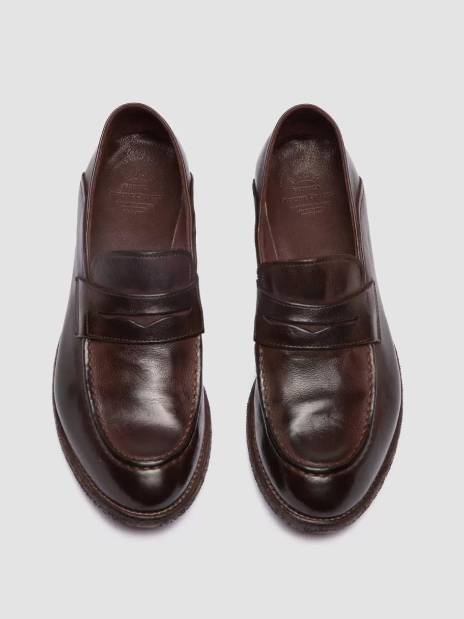 Officine Creative Loafers>LEXIKON 140 - Brown Leather Penny Loafers DARK BROWN