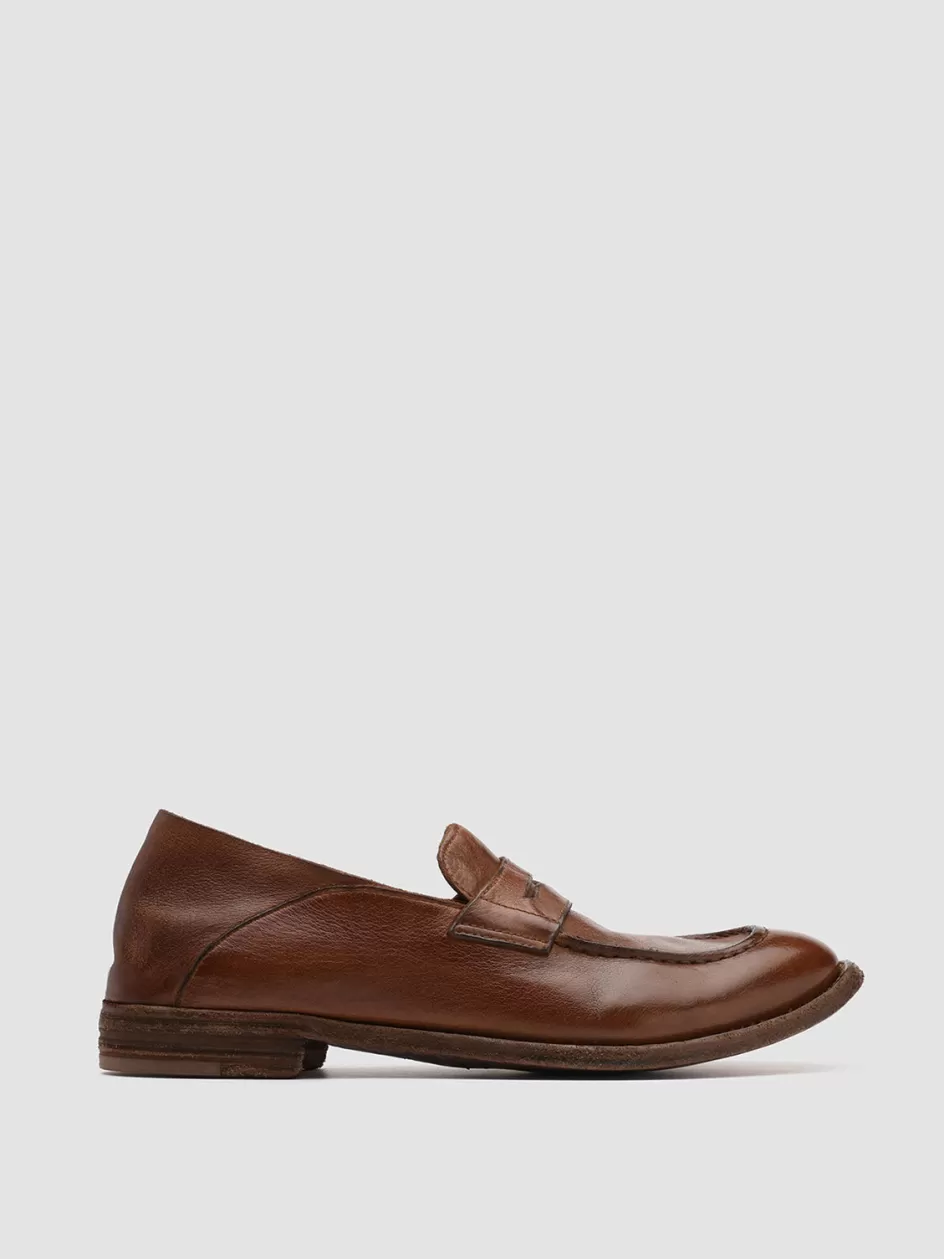 Officine Creative Icons | Loafers>LEXIKON 516 - Brown Woven Leather Loafers OLD CORK