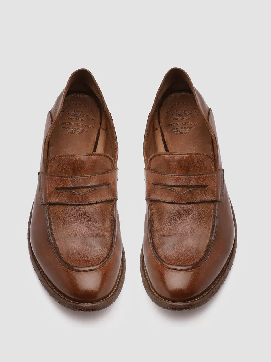 Officine Creative Icons | Loafers>LEXIKON 516 - Brown Woven Leather Loafers OLD CORK