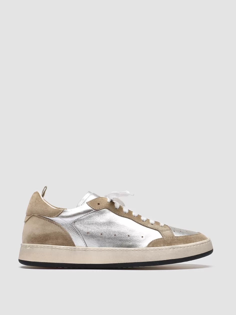 Officine Creative Sustainable Sneakers | Sneakers>MAGIC 001 - White Leather And Suede Low Top Sneakers TAUPE/SILVER