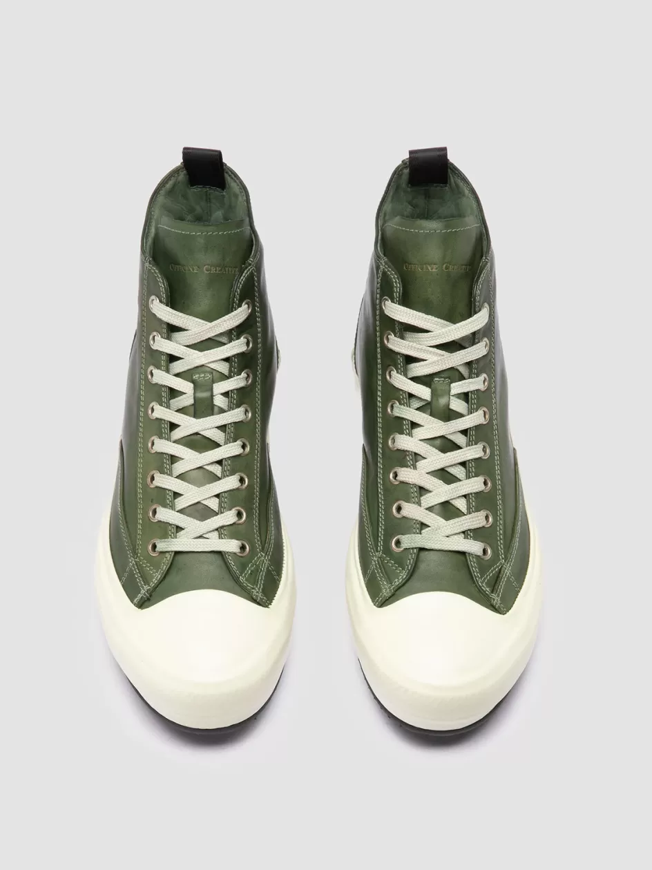 Officine Creative Sneakers>MES DD 002 - Green Leather High Top Sneakers BOSCO