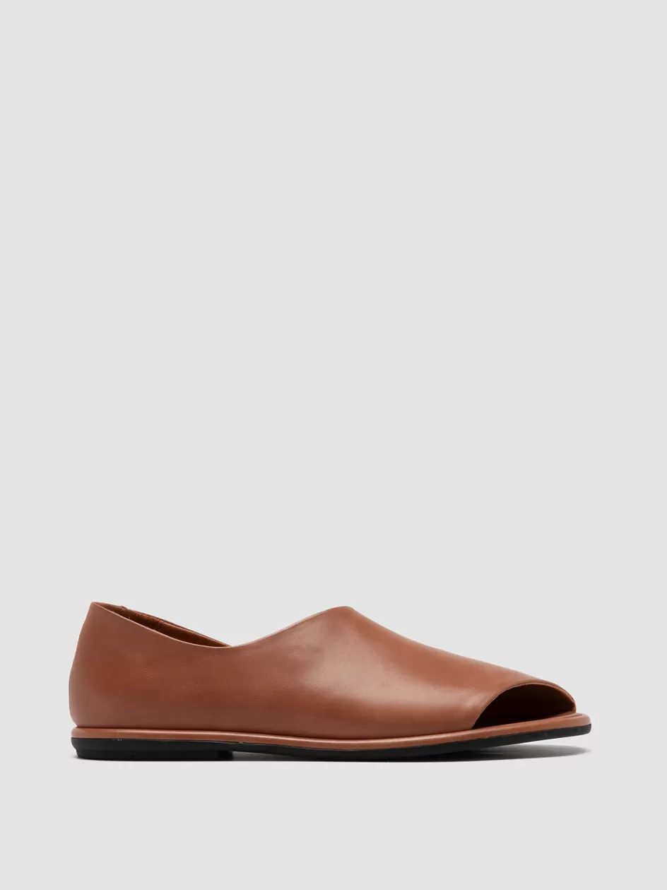 Officine Creative Sandals | Loafers>MIENNE 102 - Brown Leather Peep Toe Shoes RHUM