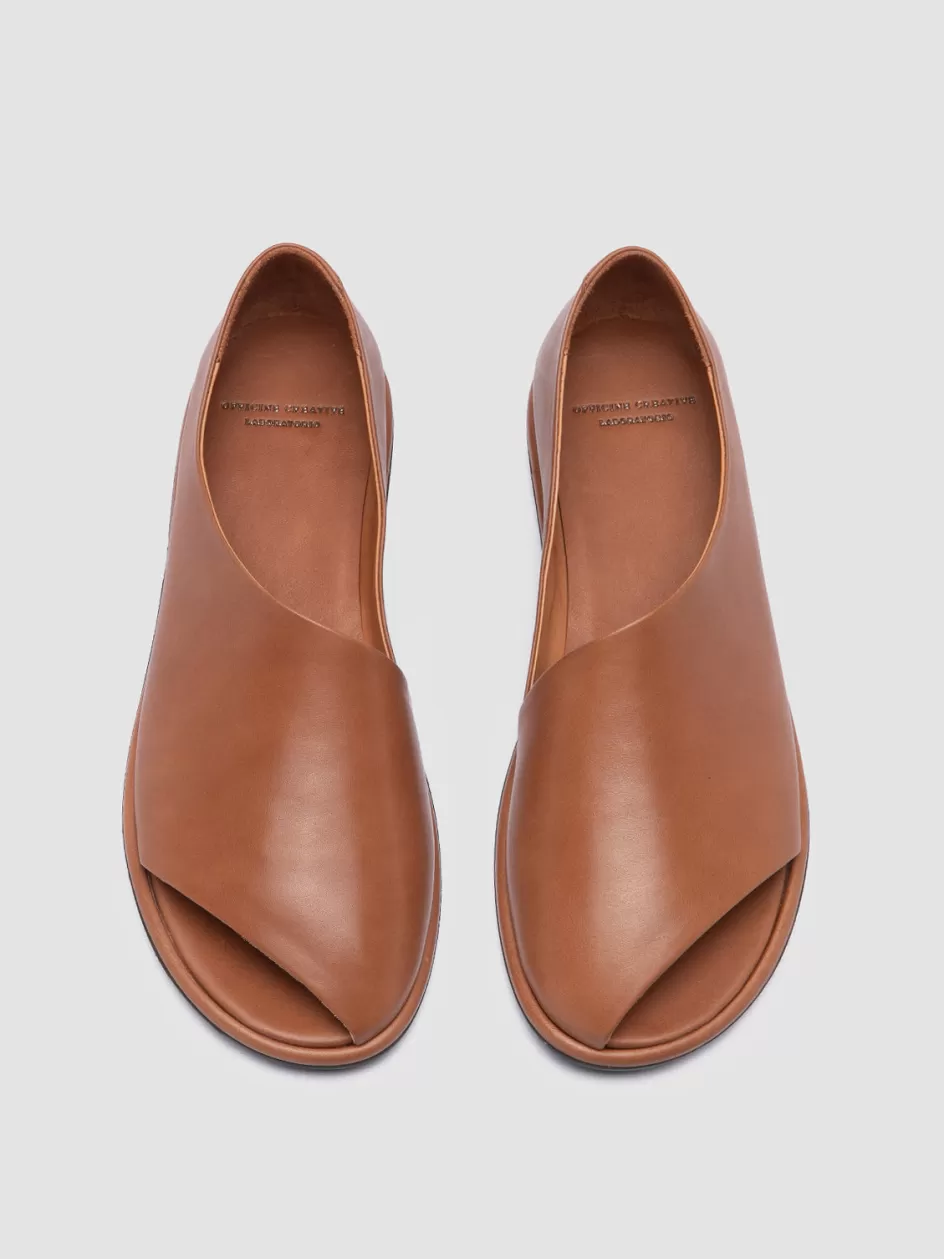 Officine Creative Sandals | Loafers>MIENNE 102 - Brown Leather Peep Toe Shoes RHUM