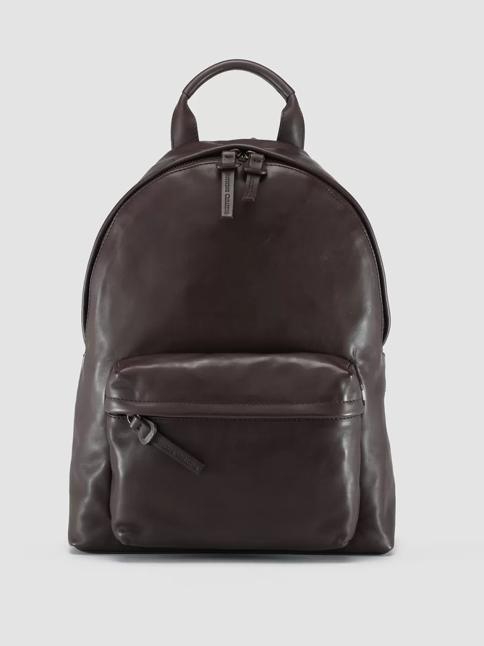 Officine Creative Backpacks>MINI PACK - Brown Nappa Leather Backpack TRUFFLE