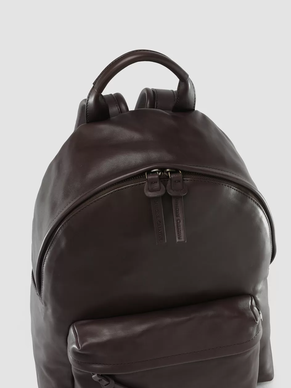 Officine Creative Backpacks>MINI PACK - Brown Nappa Leather Backpack TRUFFLE