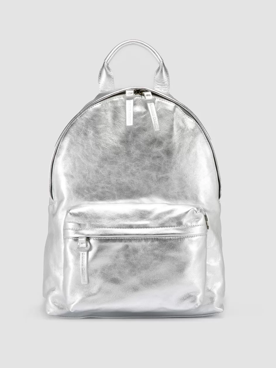 Officine Creative Icons | Backpacks>MINI PACK - Leather Backpack SILVER