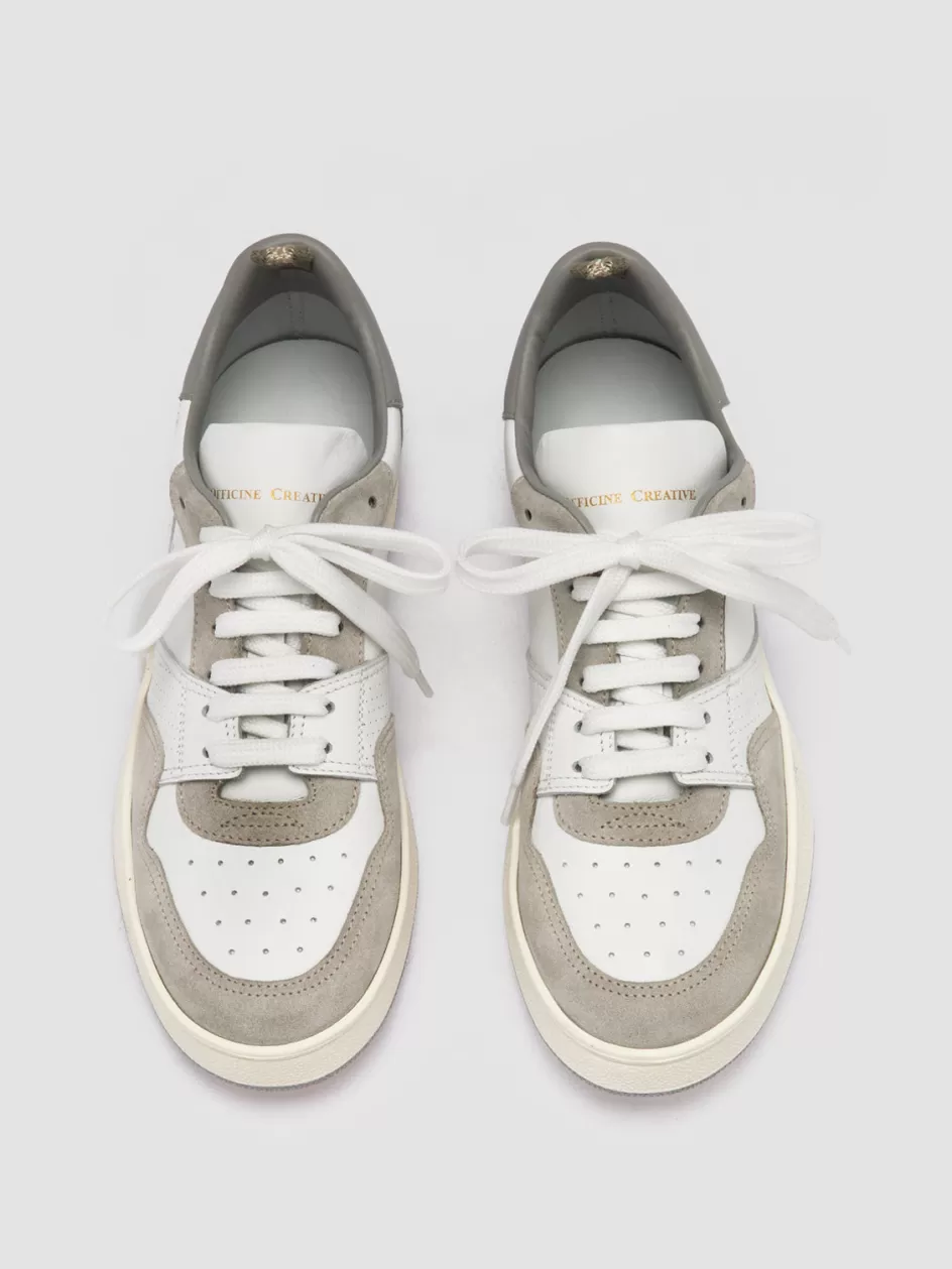 Officine Creative Sneakers>MOWER 120 - White Leather And Suede Low Top Sneakers GREY/WHITE