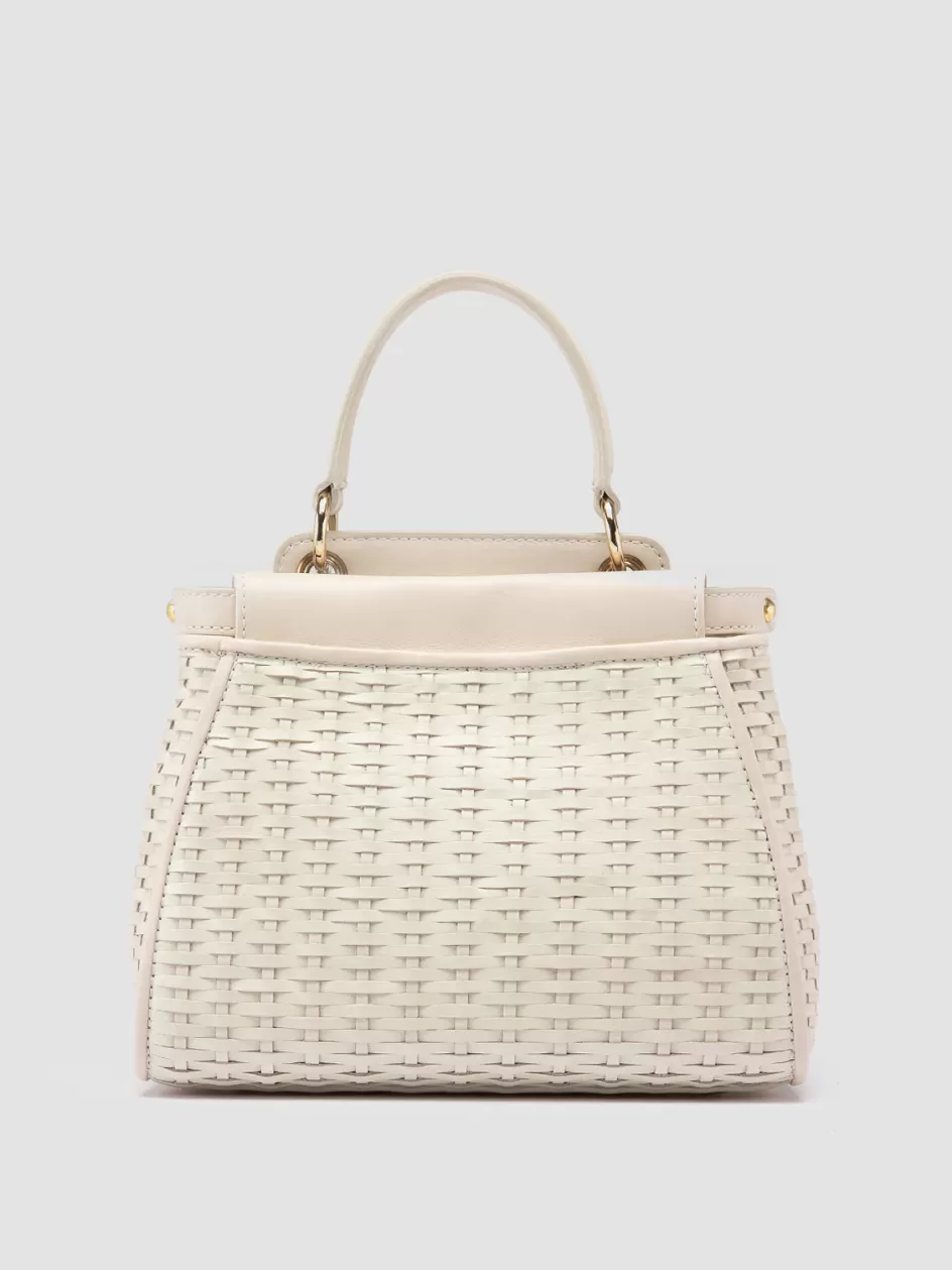 Officine Creative Bags>NOLITA 029 - White Woven Leather Handle Bag OFF WHITE