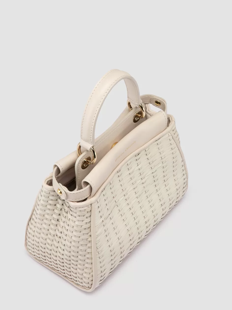 Officine Creative Bags>NOLITA 029 - White Woven Leather Handle Bag OFF WHITE