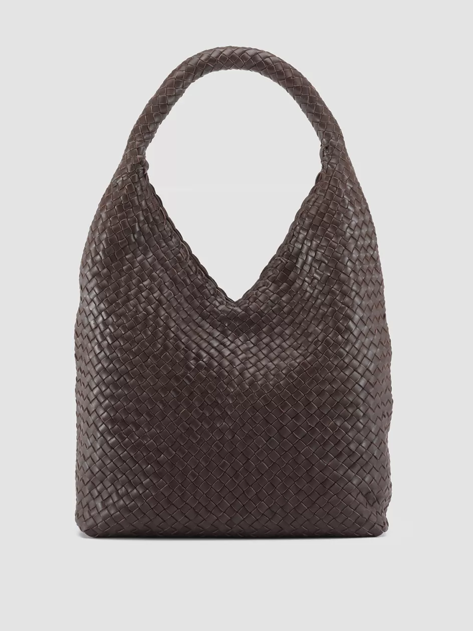 Officine Creative Icons | Bags>OC CLASS 063 - Woven Leather Shoulderbag DARK BROWN