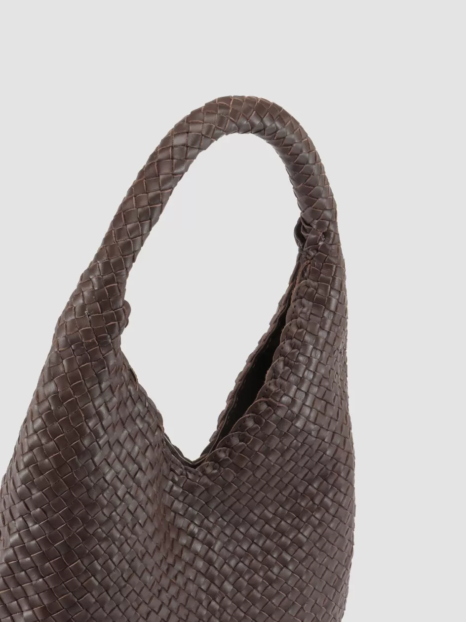 Officine Creative Icons | Bags>OC CLASS 063 - Woven Leather Shoulderbag DARK BROWN