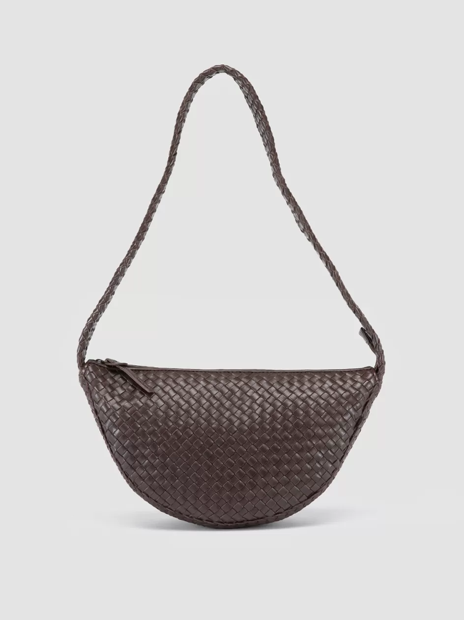 Officine Creative Woven Leather Selection | Bags>OC CLASS 068 - Brown Woven Leather Crossbody Bag FONDANT