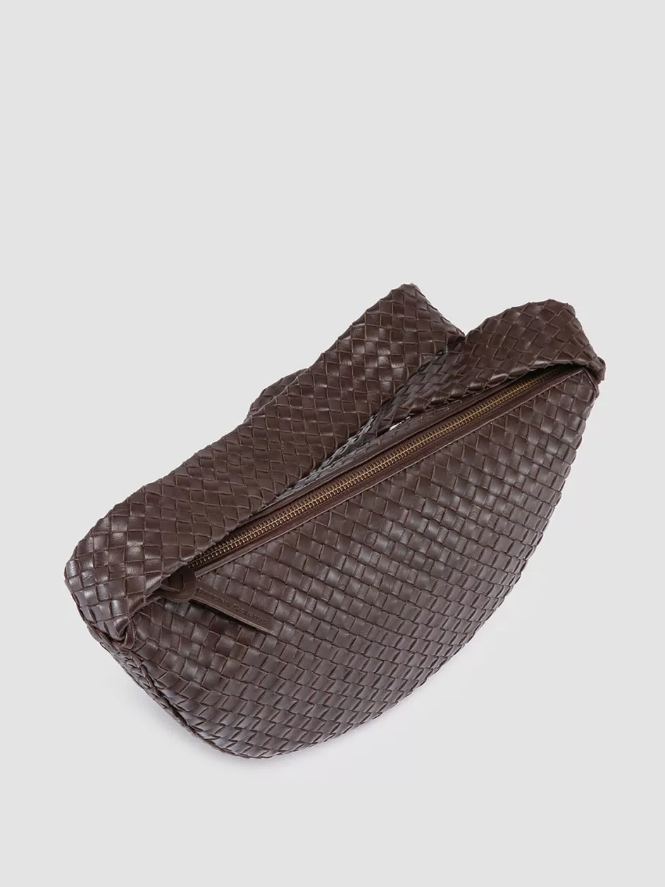 Officine Creative Woven Leather Selection | Bags>OC CLASS 068 - Brown Woven Leather Crossbody Bag FONDANT