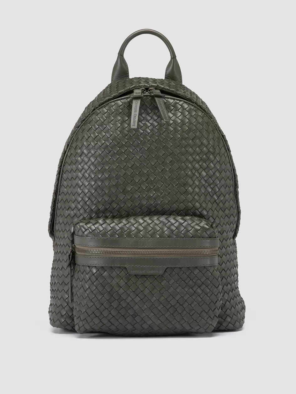 Officine Creative Backpacks>OC CLASS 069 - Green Leather Backpack BOSCO