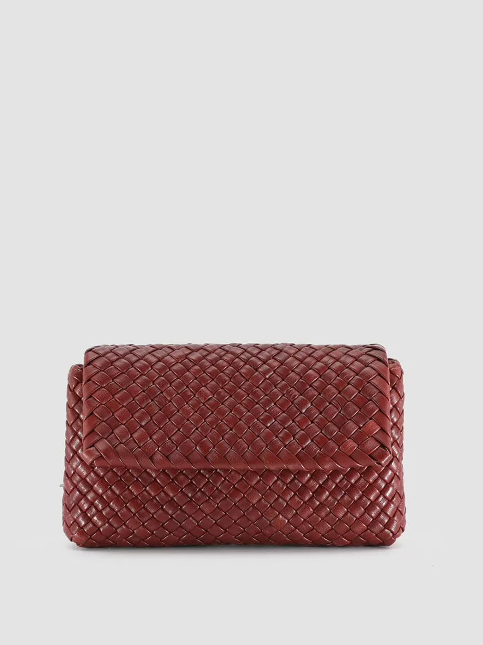 Officine Creative Bags>OC CLASS 47 - Burgundy Woven Leather Crossbody Bag RED