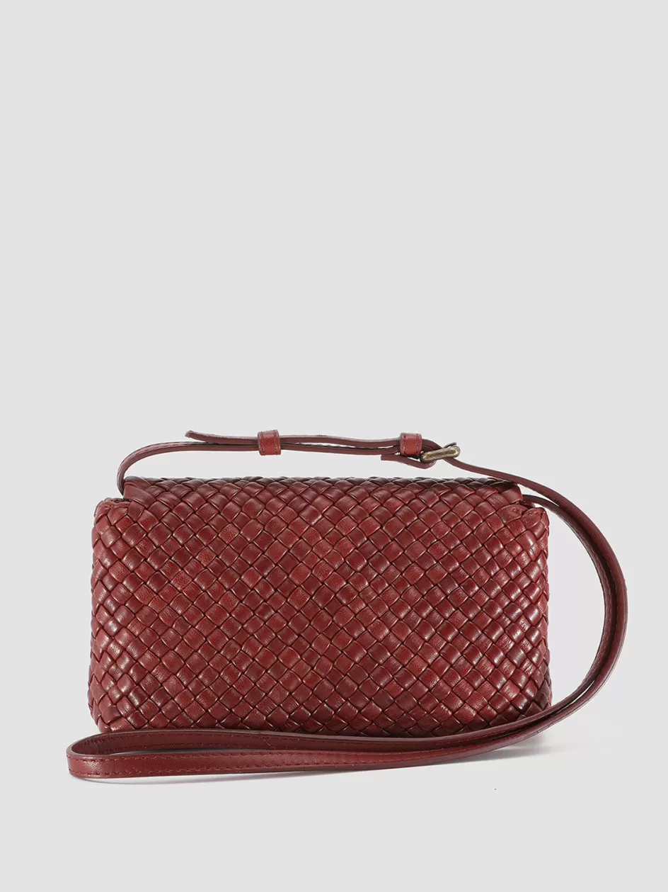 Officine Creative Bags>OC CLASS 47 - Burgundy Woven Leather Crossbody Bag RED