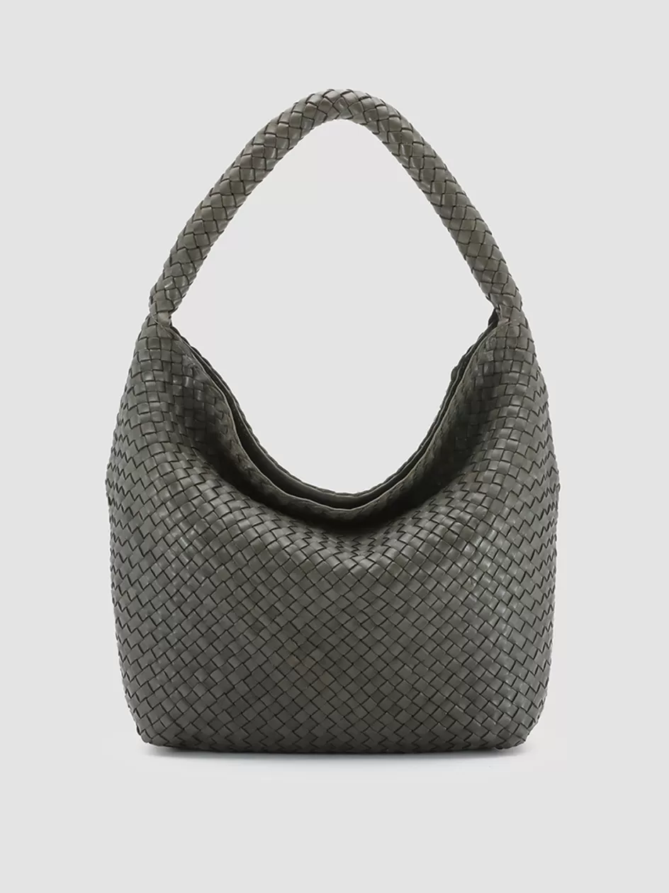 Officine Creative Icons | Bags>OC CLASS 9 - Green Woven Leather Tote Bag DEPHTS