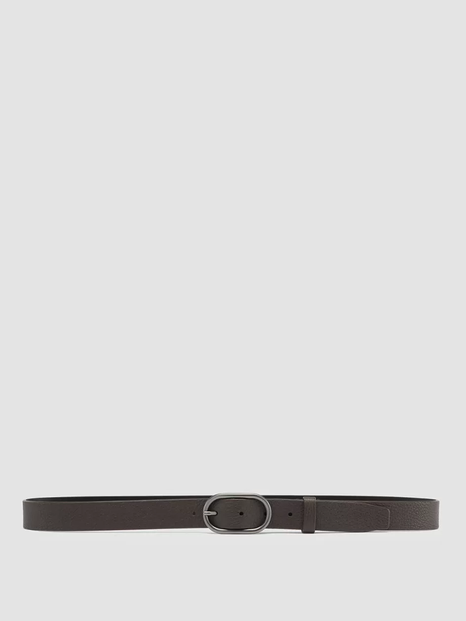 Officine Creative Belts>OC STRIP 047 - Brown Leather Belt DARK BROWN