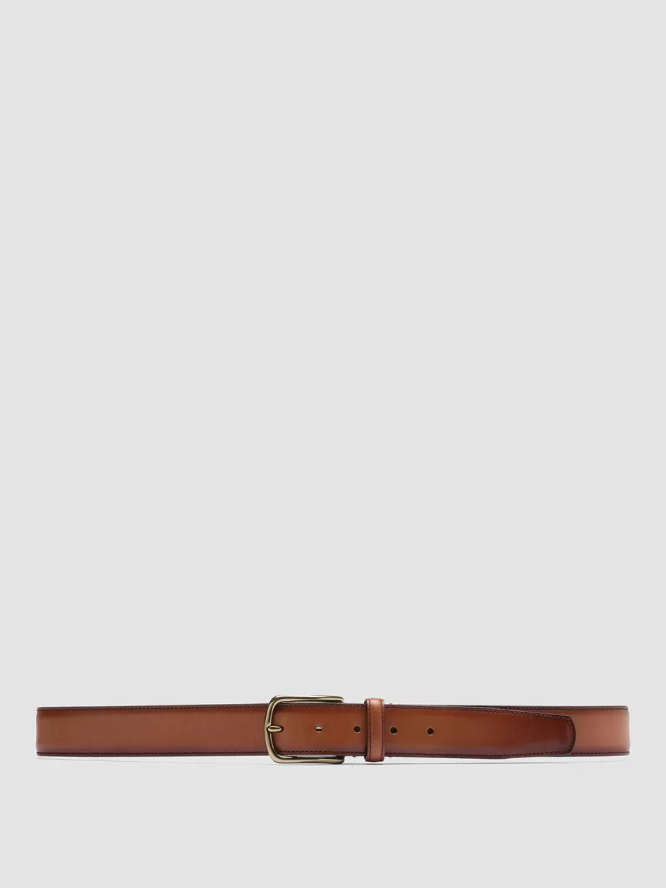 Officine Creative Belts>OC STRIP 04 - Brown Leather Belt TAN