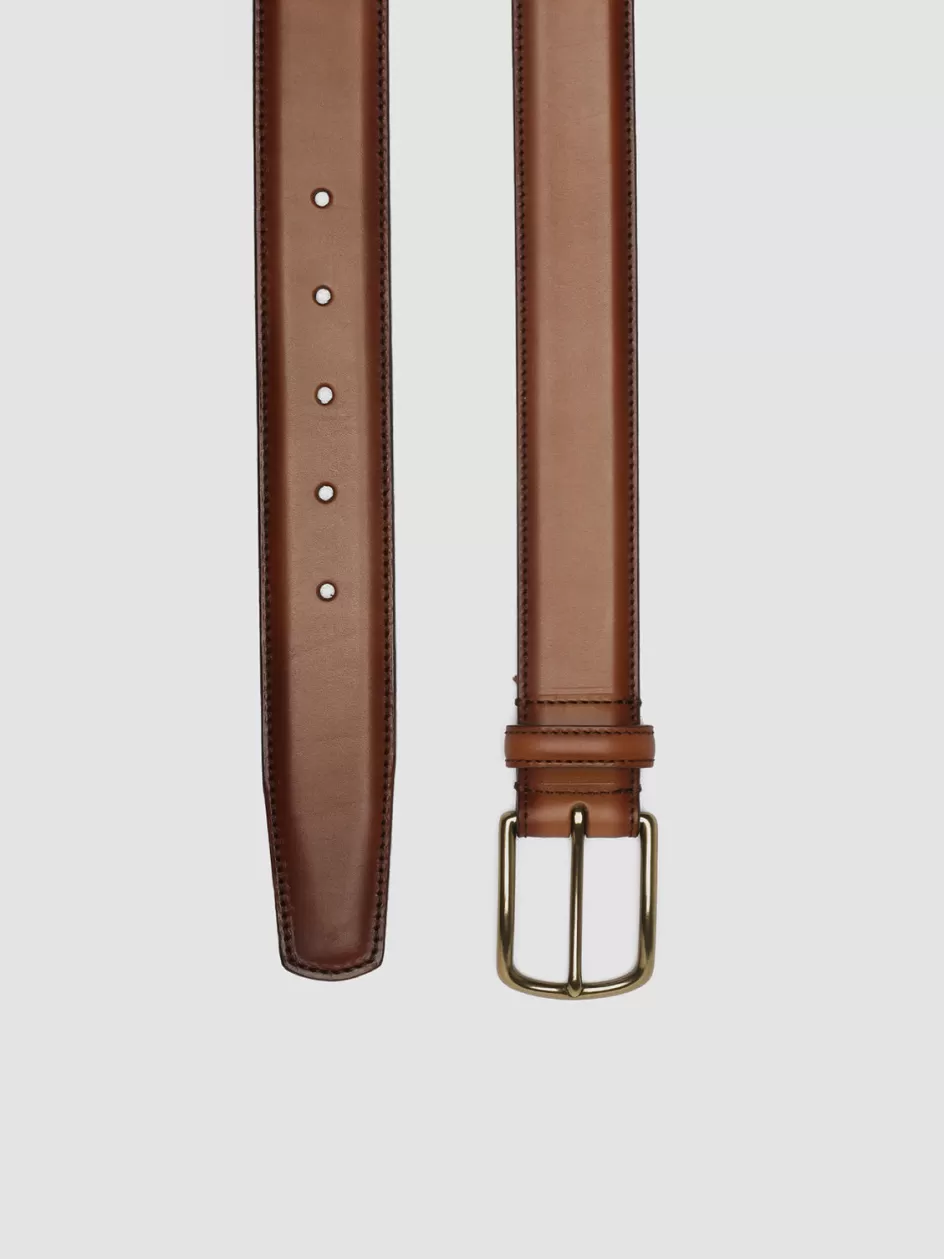 Officine Creative Belts>OC STRIP 04 - Brown Leather Belt TAN